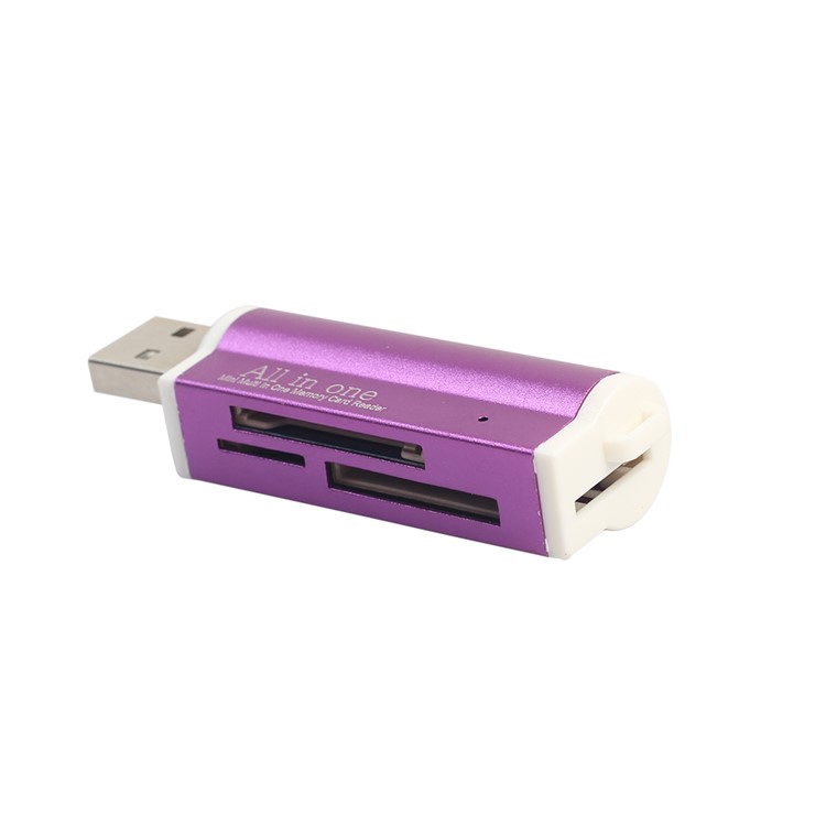Portable All-in-1 USB 2.0 Memory Card Reader for Micro MS (m2), MS Duo/MS PRO Duo, SD/MMC/SDHC/DC, Micro SD/T-Flash - Purple-1