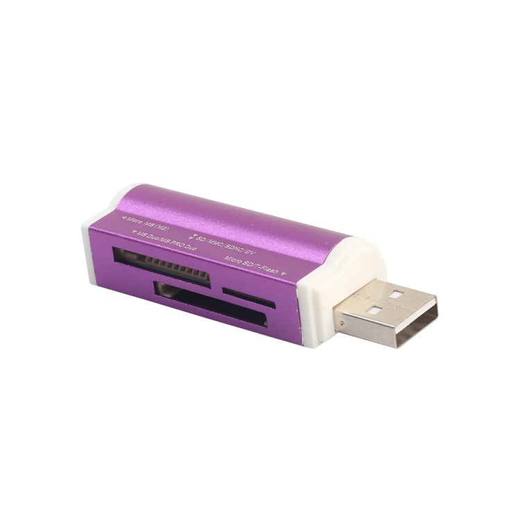 Portable All-in-1 USB 2.0 Memory Card Reader for Micro MS (m2), MS Duo/MS PRO Duo, SD/MMC/SDHC/DC, Micro SD/T-Flash - Purple-2