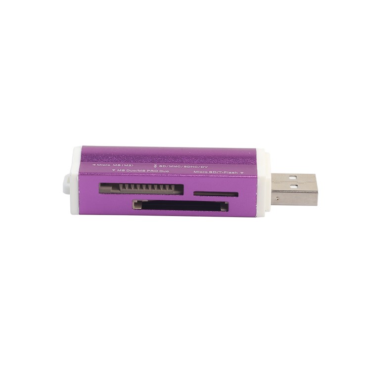 Portable All-in-1 USB 2.0 Memory Card Reader for Micro MS (m2), MS Duo/MS PRO Duo, SD/MMC/SDHC/DC, Micro SD/T-Flash - Purple-3