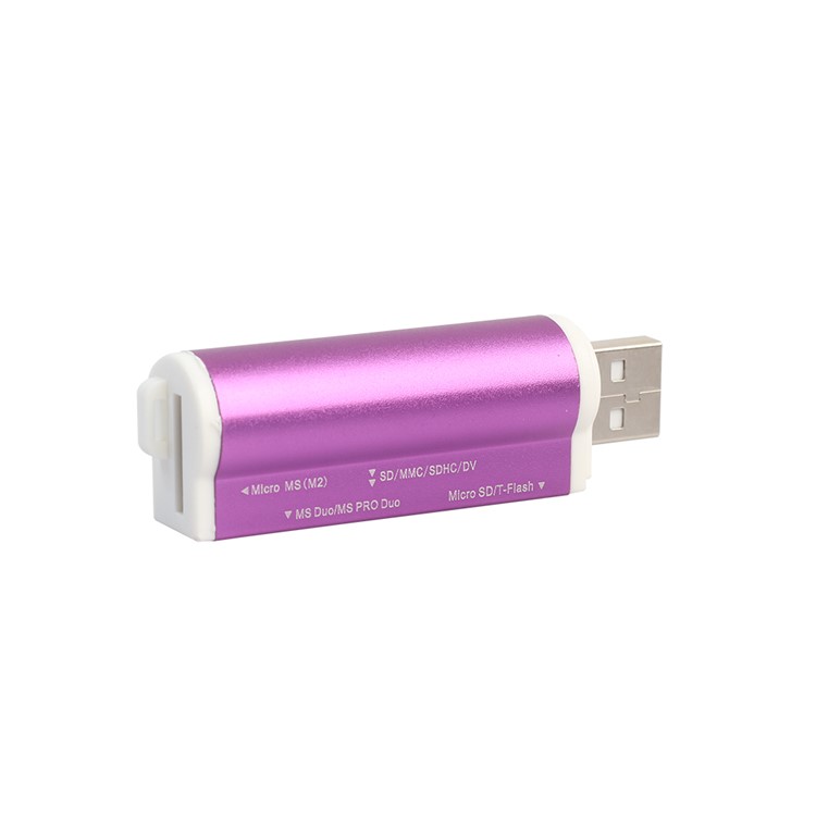 Portable All-in-1 USB 2.0 Memory Card Reader for Micro MS (m2), MS Duo/MS PRO Duo, SD/MMC/SDHC/DC, Micro SD/T-Flash - Purple-4