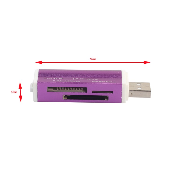 Portable All-in-1 USB 2.0 Memory Card Reader for Micro MS (m2), MS Duo/MS PRO Duo, SD/MMC/SDHC/DC, Micro SD/T-Flash - Purple-5