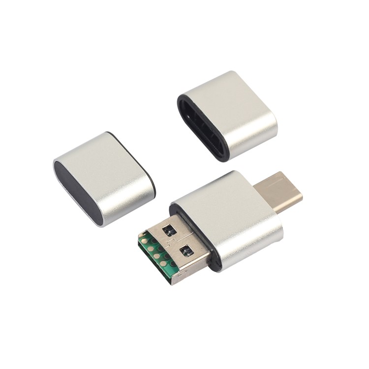 Portable 2-in-1 USB 2.0 + USB Type-C TF/SD Card Reader Support OTG - Silver-1