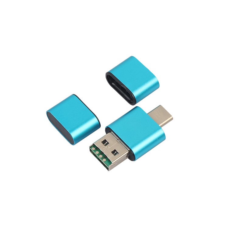 Mini 2-in-1 USB 2.0 + USB Typ-C TF / SD-Kartenleser Unterstützt OTG - Blau-1