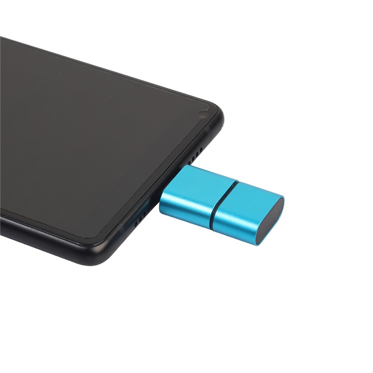 Mini 2-in-1 USB 2.0 + USB Typ-C TF / SD-Kartenleser Unterstützt OTG - Blau-5