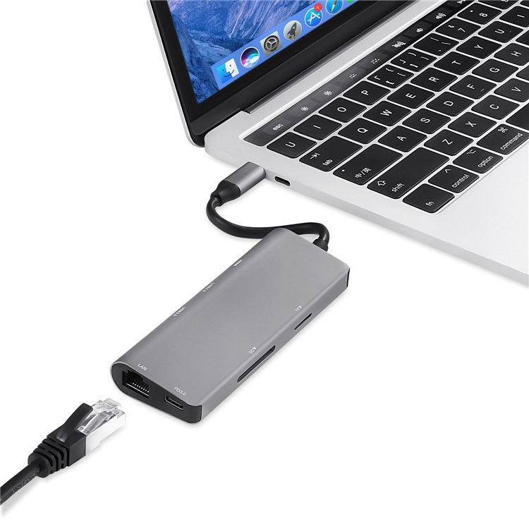 USB Type-C Multi-port Hub with HDMI Output + SD/TF Card Reader + 2 USB 3.0 Ports + 60W Type-C Power Delivery + RJ45 Gigabit Ethernet Adapter-10