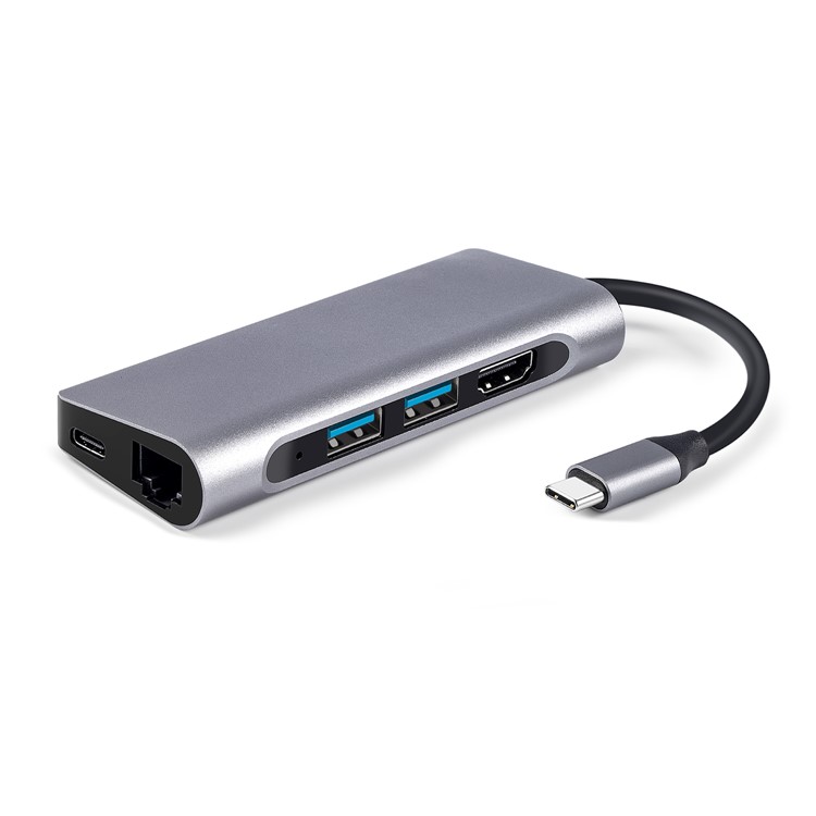 USB Type-C Multi-port Hub with HDMI Output + SD/TF Card Reader + 2 USB 3.0 Ports + 60W Type-C Power Delivery + RJ45 Gigabit Ethernet Adapter-2