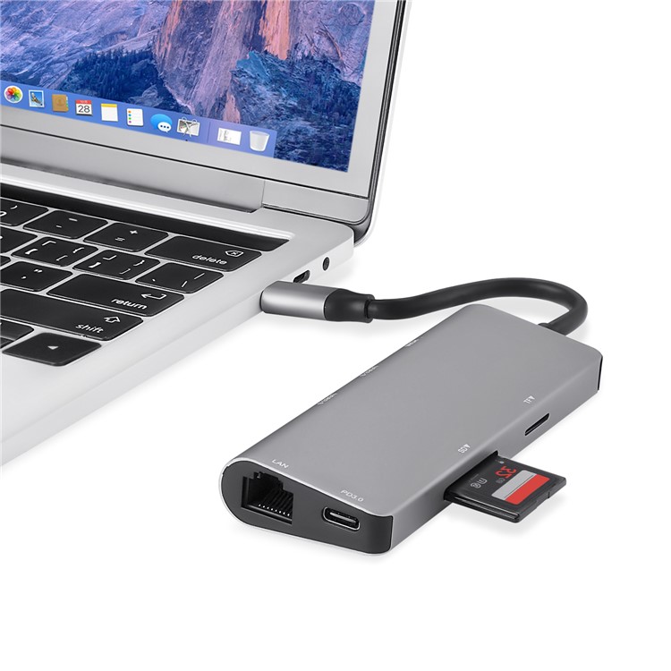 USB Type-C Multi-port Hub with HDMI Output + SD/TF Card Reader + 2 USB 3.0 Ports + 60W Type-C Power Delivery + RJ45 Gigabit Ethernet Adapter-9