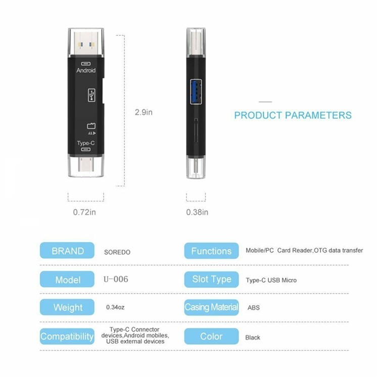 XQ-R014  Type-C + USB2.0 + Micro USB SD/TF Card Reader Support OTG Function for Smartphones and Laptops - Gold-4