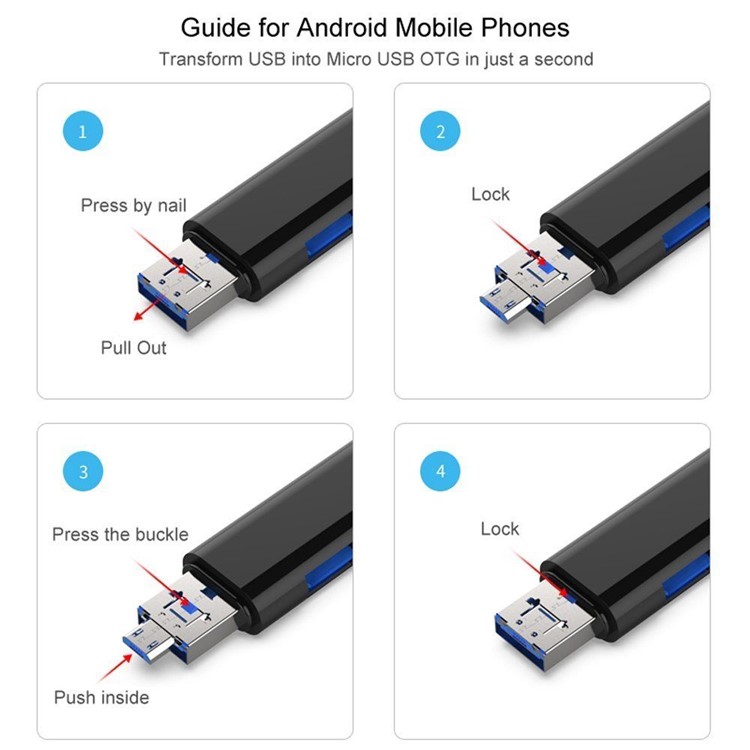 XQ-R014  Type-C + USB2.0 + Micro USB SD/TF Card Reader Support OTG Function for Smartphones and Laptops - Gold-7