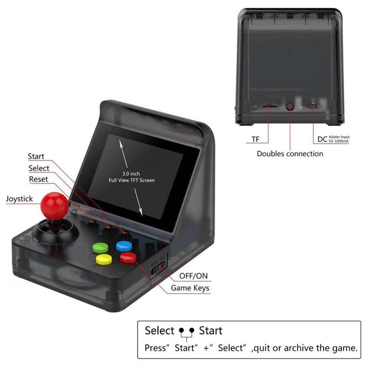 A7 Arcade Retro Console De Videogame 520 Jogos Embutidos 3 Polegada Screen Game Player Suporte TF Cartão - Preto-3
