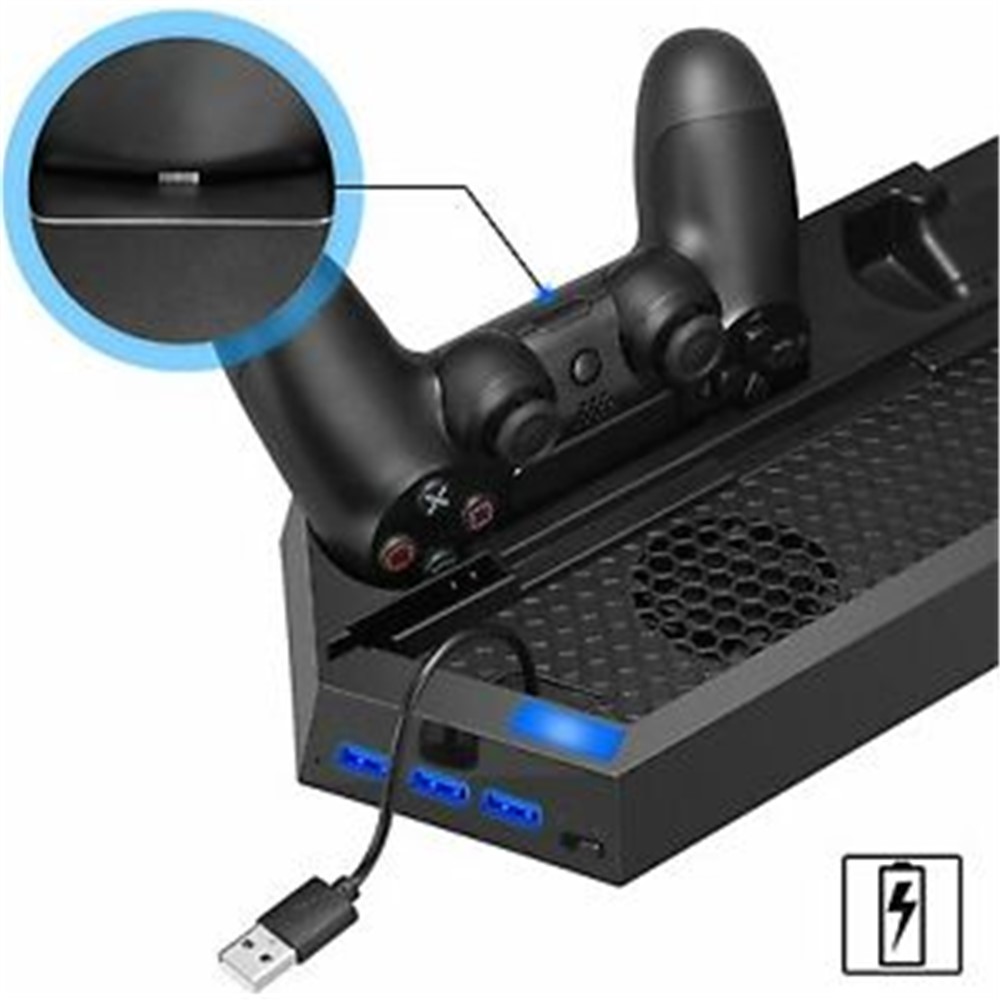 Multi-functional Console Stand with Vent Fans & Dual Controller Charging Slots for PS4-7