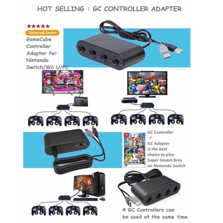 HHC-BX201 GameCube/NGC Controllers Adapter Converter?for Wii U/PC/USB and Switch-9