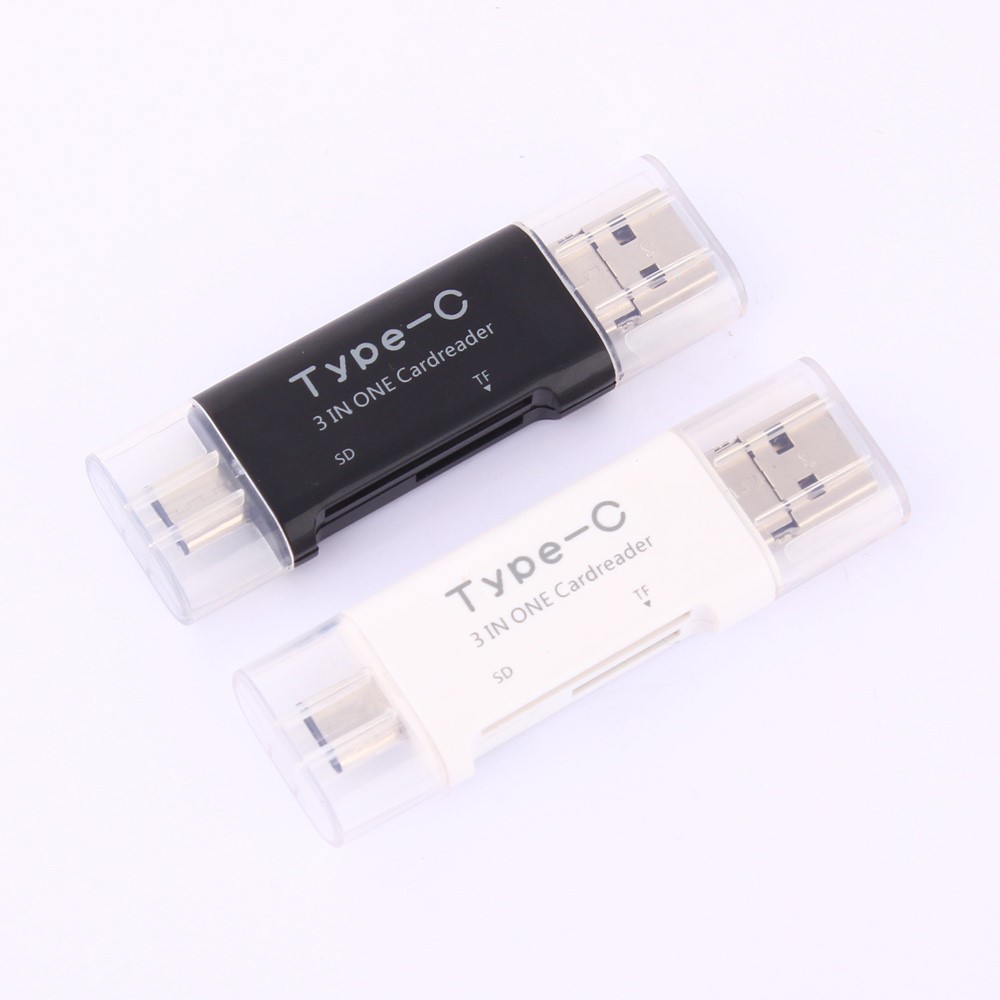 3 in 1 Type C + USB + Micro USB TF/Micro SD & SD Card Reader - White-10