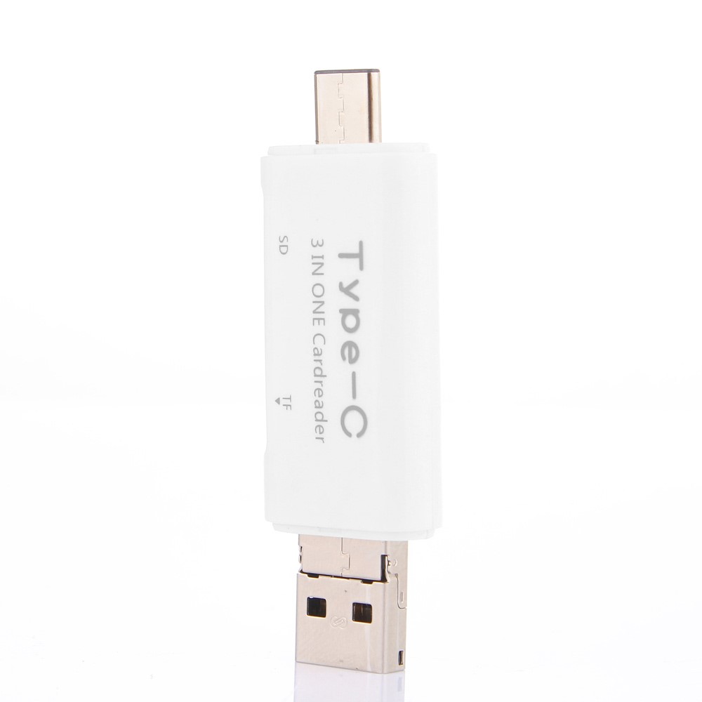 3 in 1 Type C + USB + Micro USB TF/Micro SD & SD Card Reader - White-2