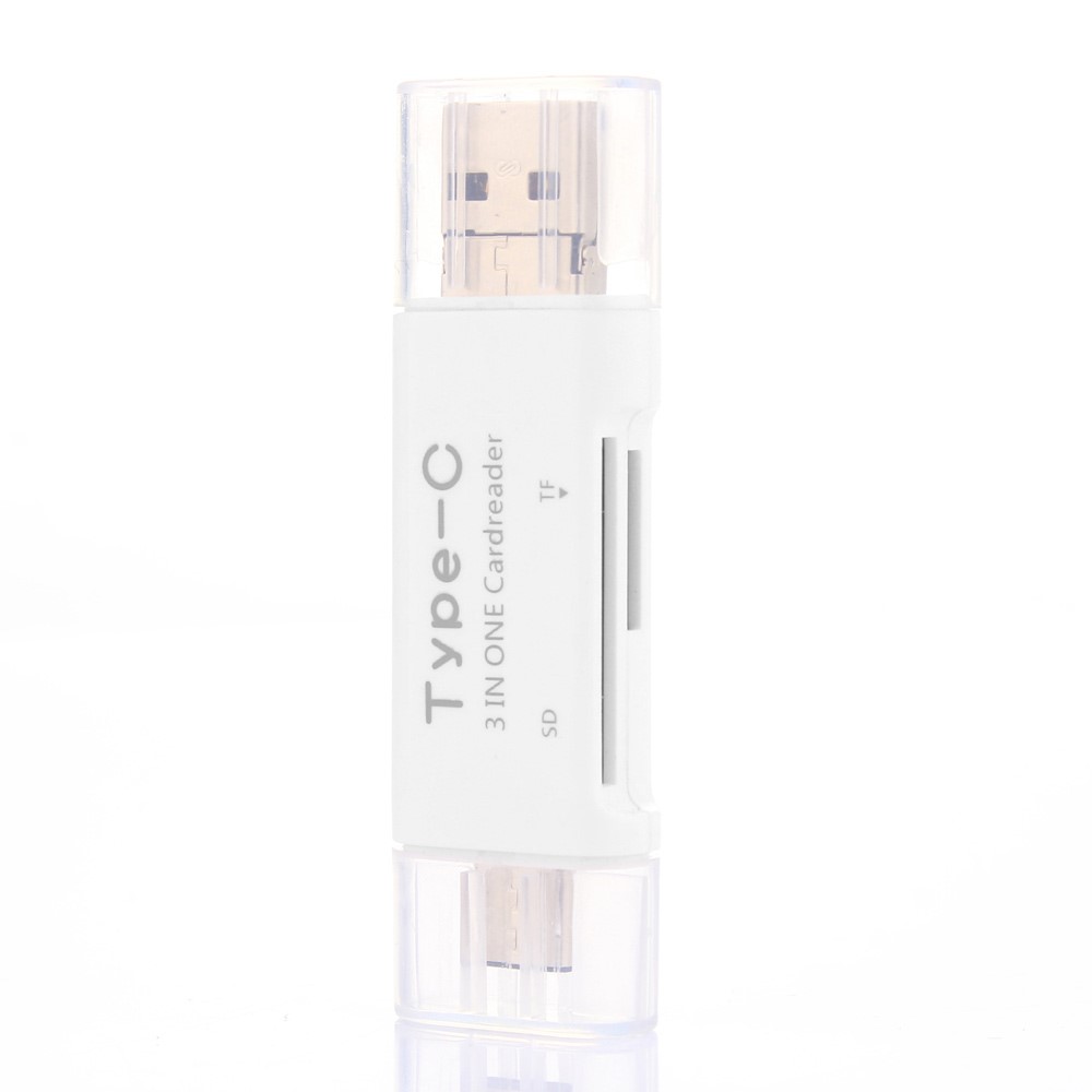 3 in 1 Type C + USB + Micro USB TF/Micro SD & SD Card Reader - White-3