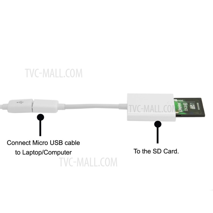 Micro USB 2.0 Female to SD SDXC Card Reader Adapter Cable - White-7