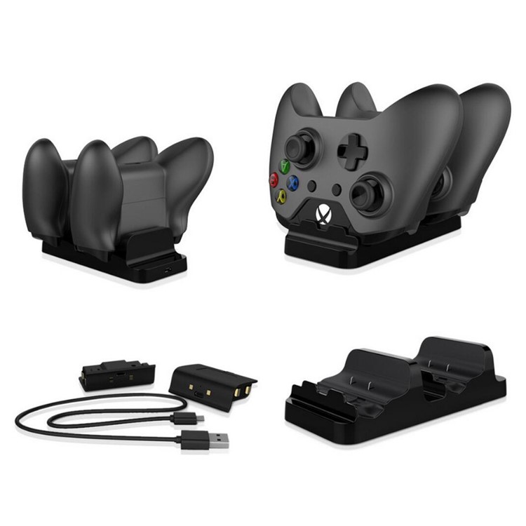 Dual Charger Dock Station + 2 Rechargeable Batteries for Microsoft Xbox One Wireless Controller - Black-1