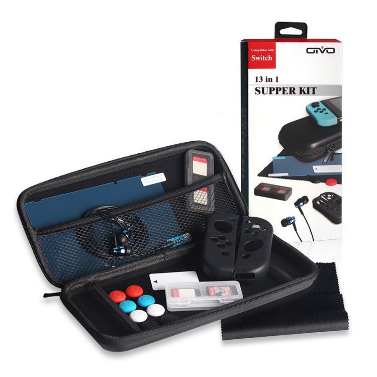 OIVO IV-SWT01 13-In-1 Super Kit for Nintendo Switch with Carry Bag Earphone Silicone Case Etc-1