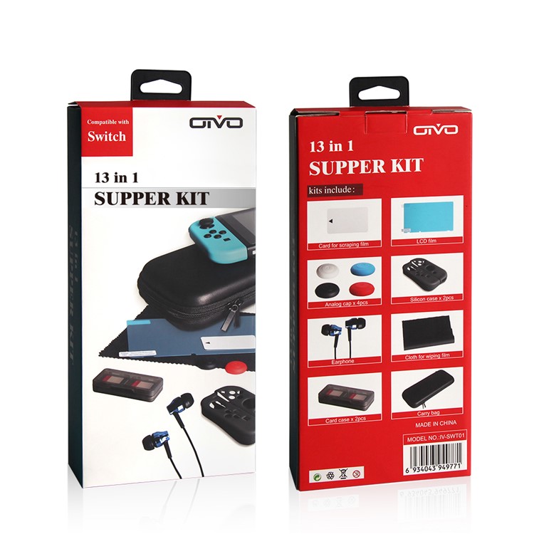 OIVO IV-SWT01 13-In-1 Super Kit for Nintendo Switch with Carry Bag Earphone Silicone Case Etc-11
