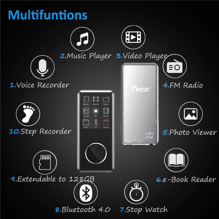 MP3 Music Player with Bluetooth 4.0 8GB Digital Audio Player with FM Radio and Voice Recorder-3