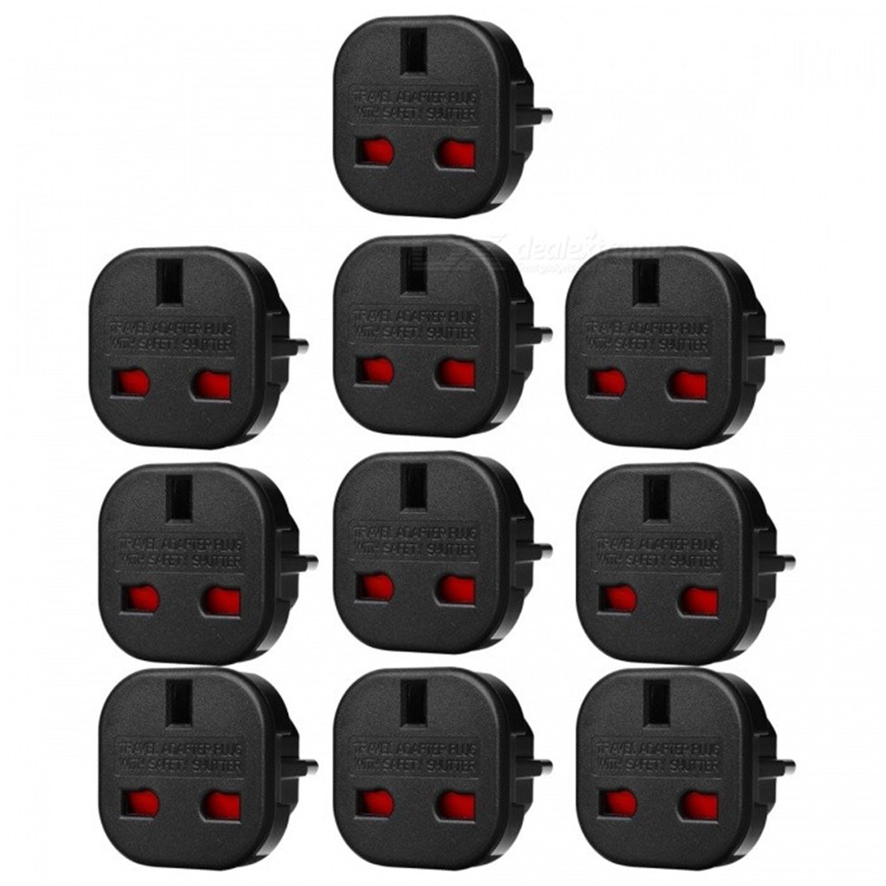 10Pcs/Set EU to UK AC Power Travel Plug Adapter Socket Converters - Black-1