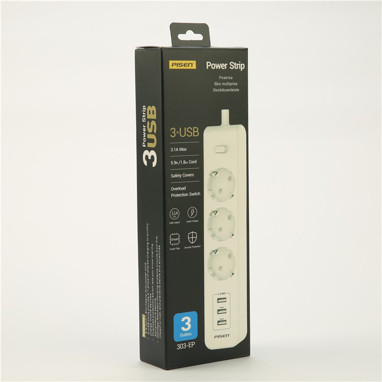 PISEN 303-EP Smart Power Strip with 3 Power Sockets + 3 USB Ports - EU Plug-20