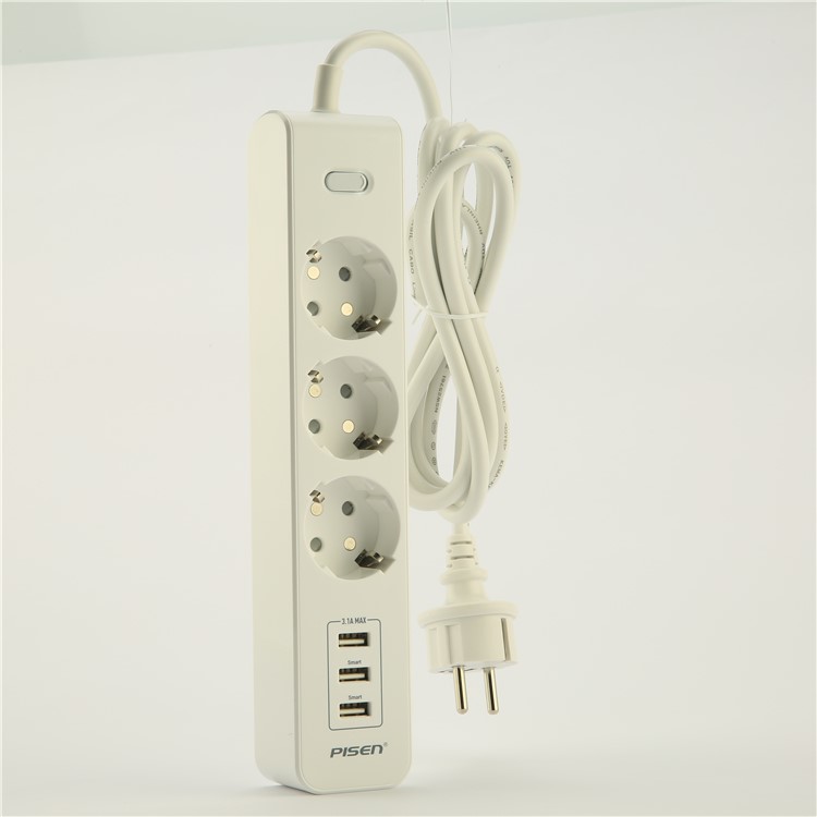 PISEN 303-EP Smart Power Strip with 3 Power Sockets + 3 USB Ports - EU Plug-3