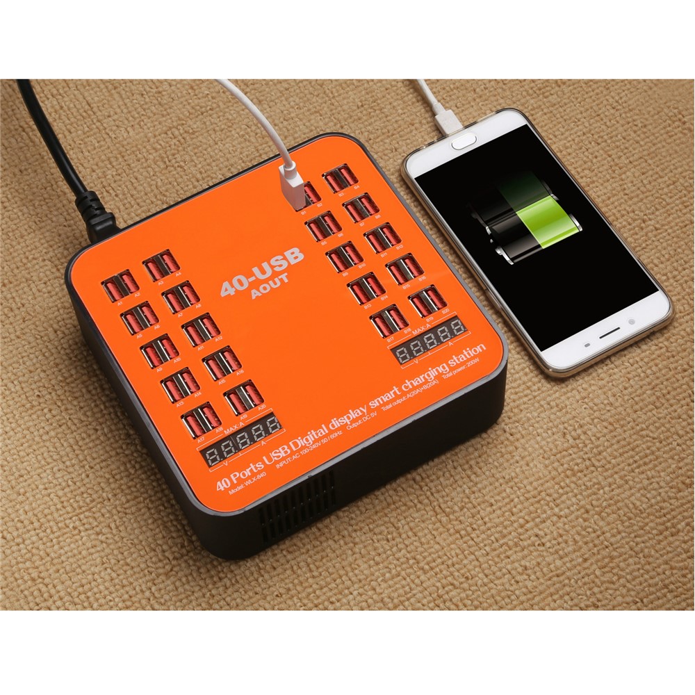 840 40 Portas Carregador USB 5V Display Display Intelligent Charging Station - Plugue do Reino Unido