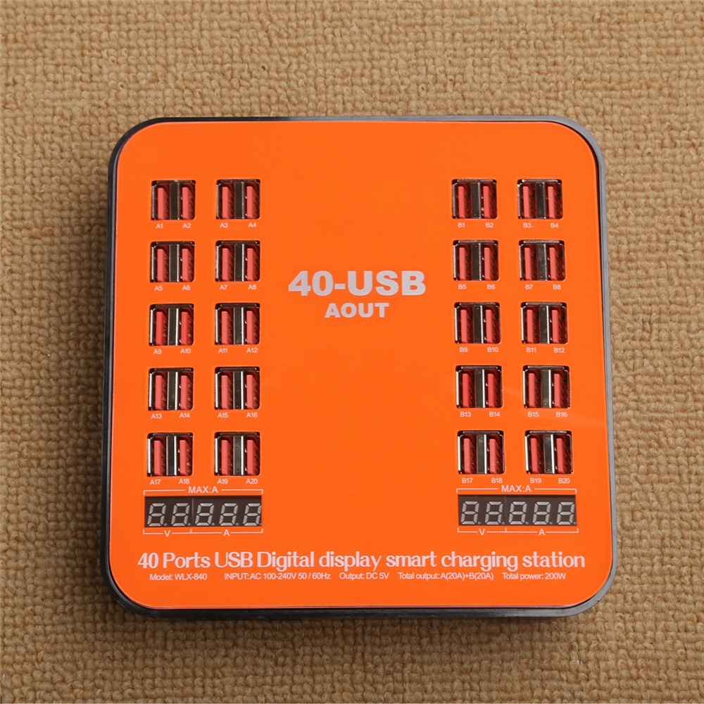 840 40 Ports USB Charger 5V Digital Display Intelligent Charging Station - UK Plug-5
