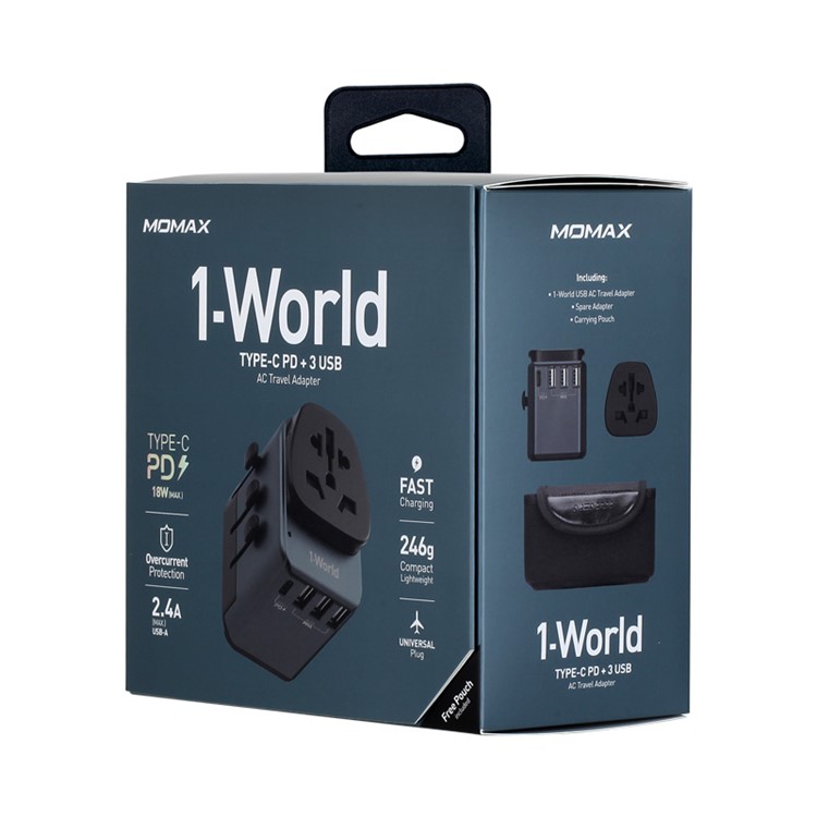 MOMAX Type-C PD Fast Charging + USB Output Multi-port Wall Charger for MacBook Pro etc. - Grey-11