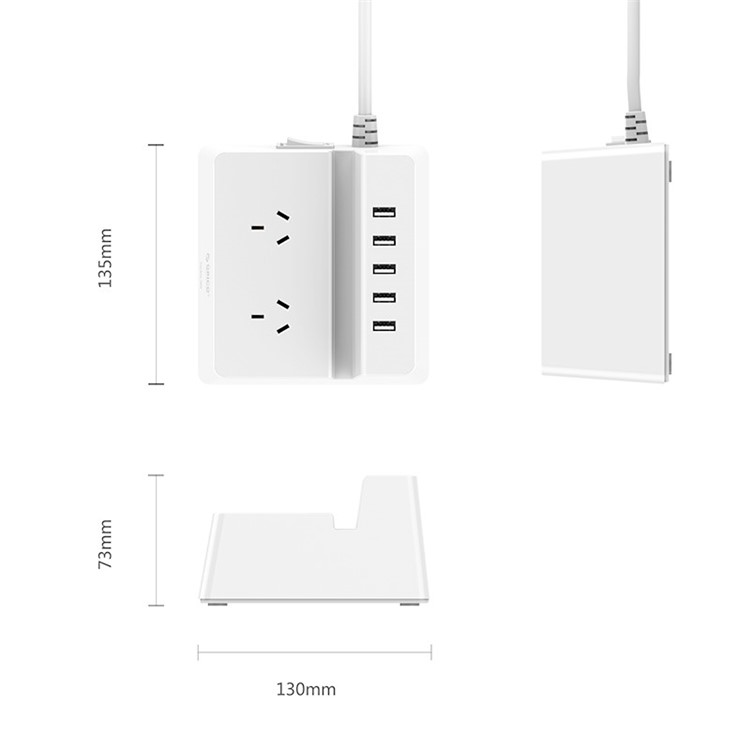 ORICO 2 AC Outlet Surge Protector with 5 USB Charging Port (ODC-2A5U-V1-US)-4