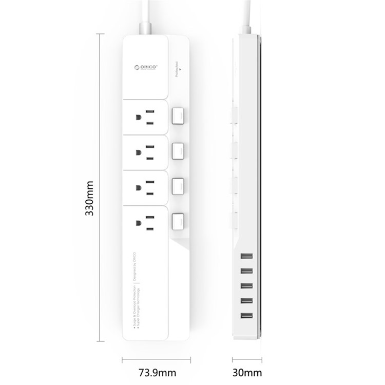 ORICO 4 AC Outlet Surge Protector with 5 USB Charging Port (OSJ-4A5U-5A-US)-3