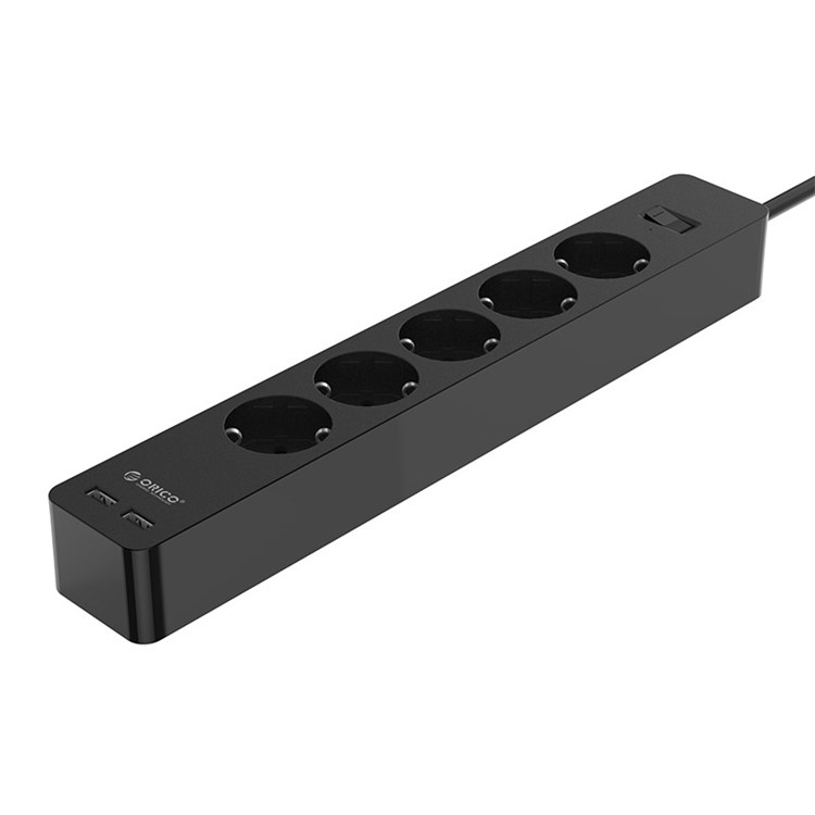 ORICO GPC-5A2U-EU 5 AC Outlet Power Strip with 2 USB Charging Port and Adhesive Board - Black-2