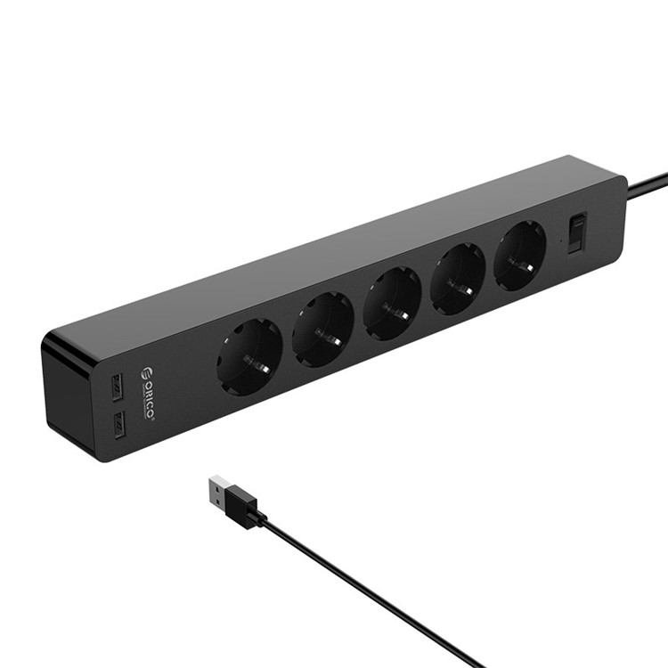 ORICO GPC-5A2U-EU 5 AC Outlet Power Strip with 2 USB Charging Port and Adhesive Board - Black-4