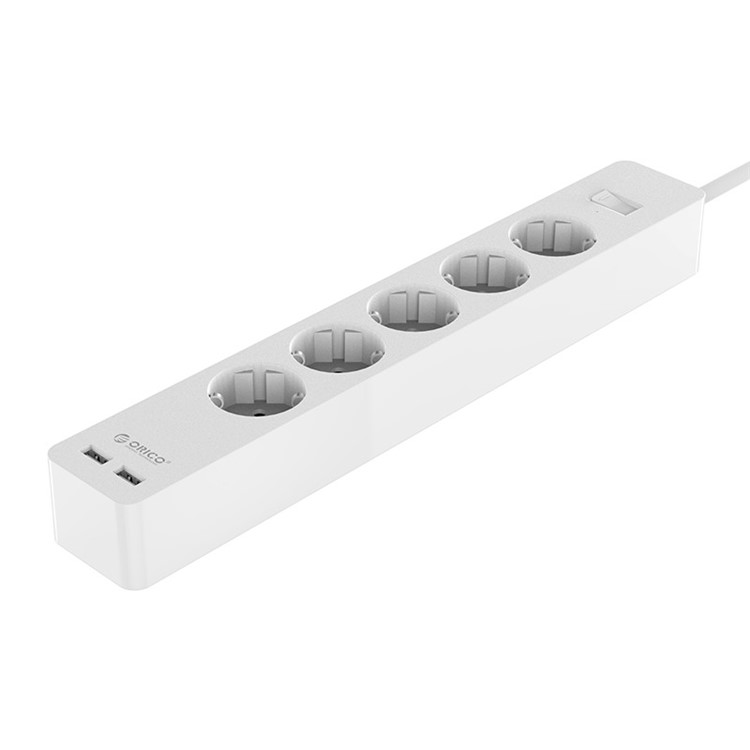 ORICO GPC-5A2U-EU 5 AC Outlet Power Strip with 2 USB Charger Port and Adhesive Board - White-2