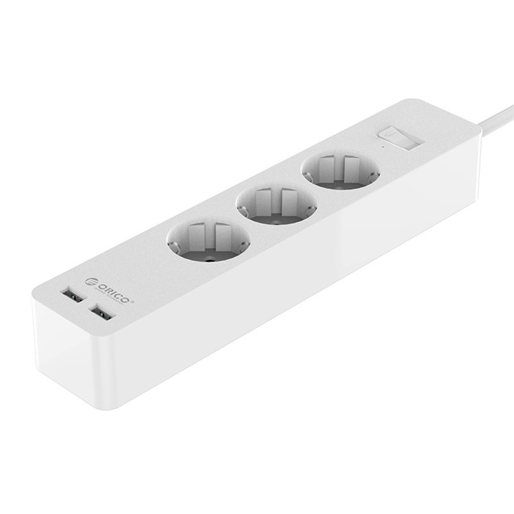 ORICO GPC-3A2U-EU 3 AC Outlet Power Strip with 2 USB Charging Port and Adhesive Board - White-3