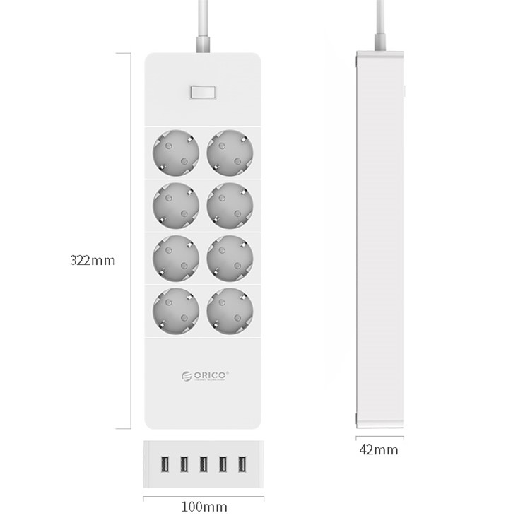 ORICO 8 AC Outlet Surge Protector with 5 USB Charging Port (HPC-8A5U-V1-EU)-3