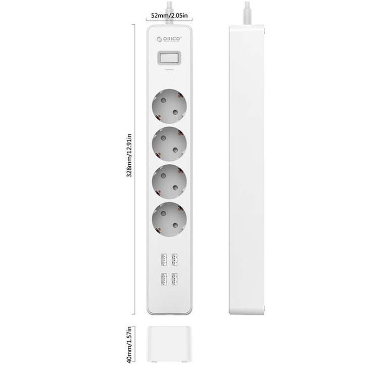 ORICO 4 AC Outlets Surge Protector with 4 USB Chargign Ports (OSC-4A4U-EU-WH) - EU Plug-3