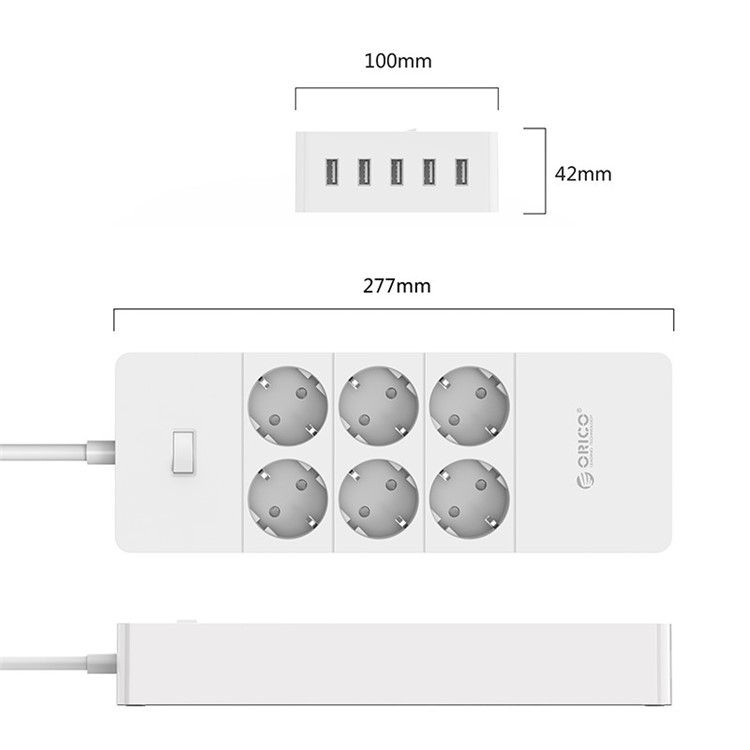 ORICO 6 AC Outlets Surge Protector with 5 USB Charging Ports (HPC-6A5U-V1-EU) - EU Plug-5
