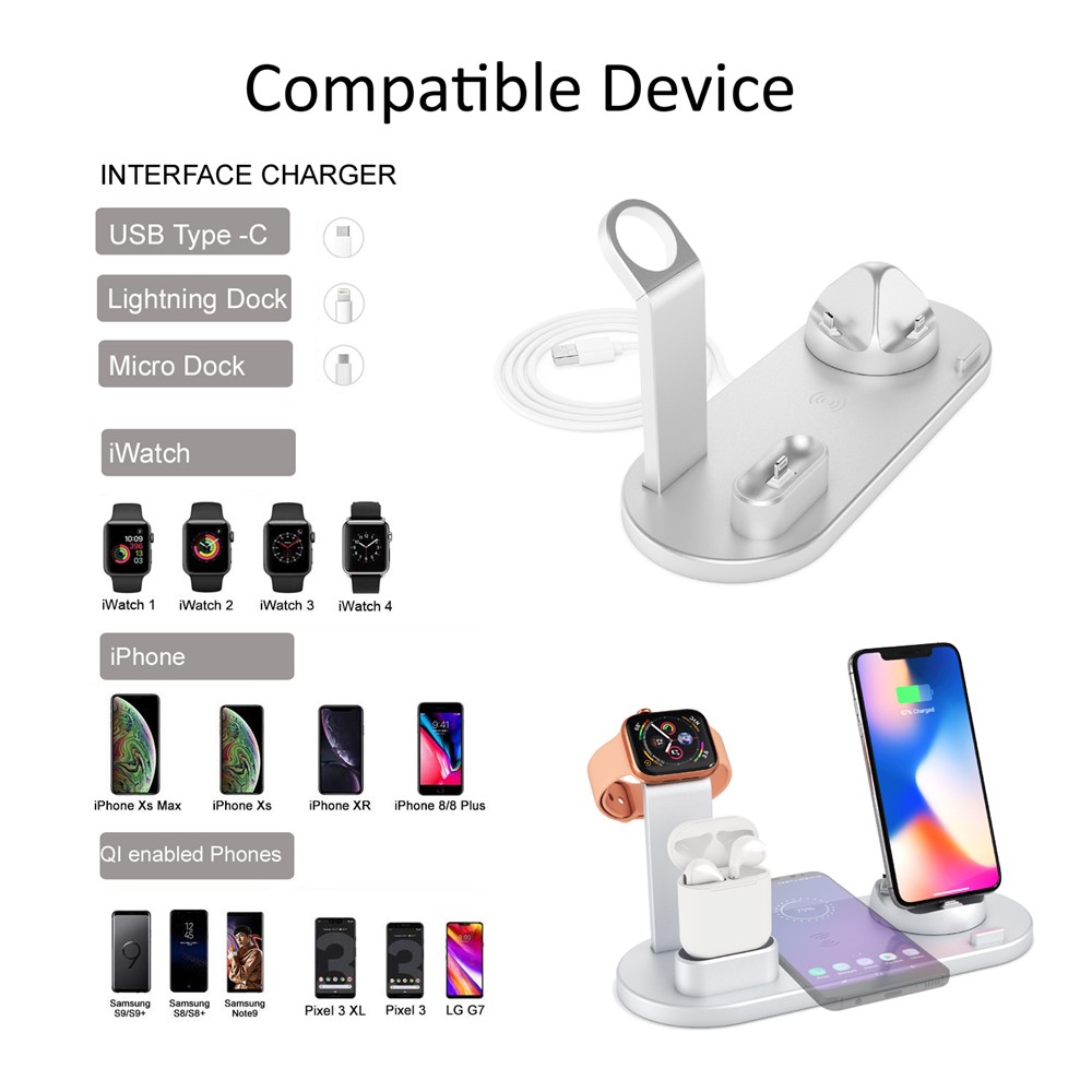 UD15 3 in 1 Rotatable Wireless Charging Dock Station for Apple iPhone/Android Device/Type-C Device - Silver-3