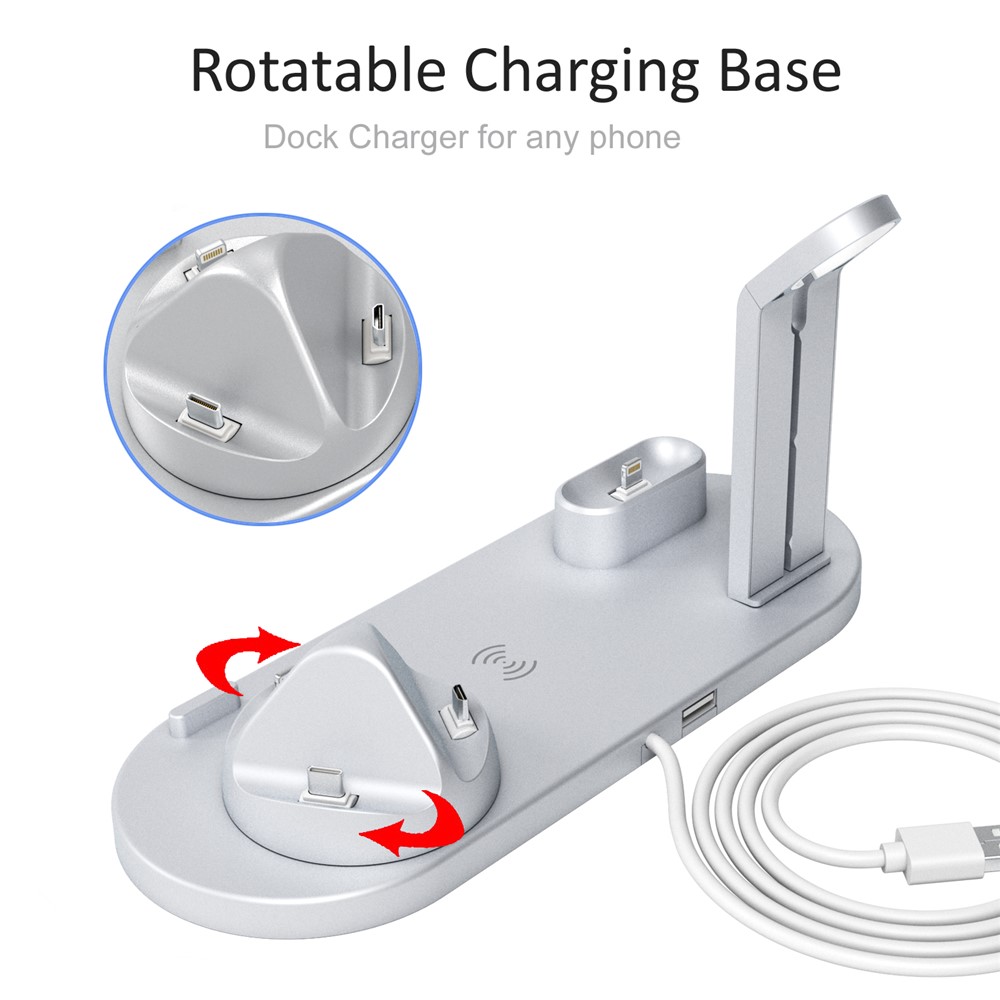 UD15 3 in 1 Rotatable Wireless Charging Dock Station for Apple iPhone/Android Device/Type-C Device - Silver-4