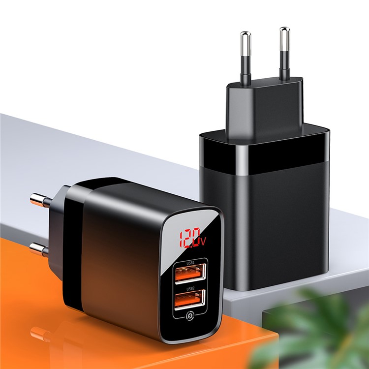 BASEUS Mirror Dual-QC Display Quick Charge 18W A+A Wall Charger - EU Plug - Black