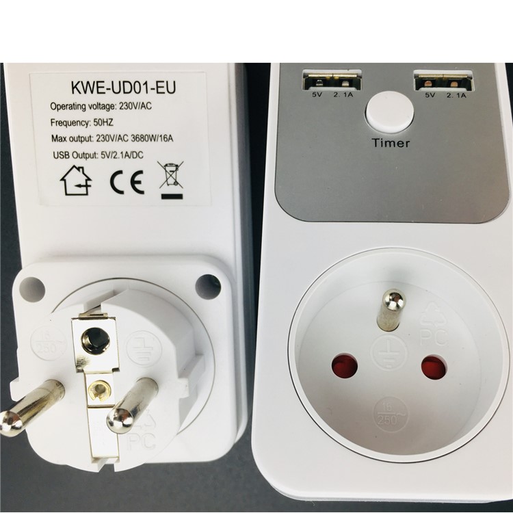 Dual USB Port Wall Socket Programming Countdown Swtich Timer Control Socket - Schuko Plug (Type E/F for Germany/France)-13