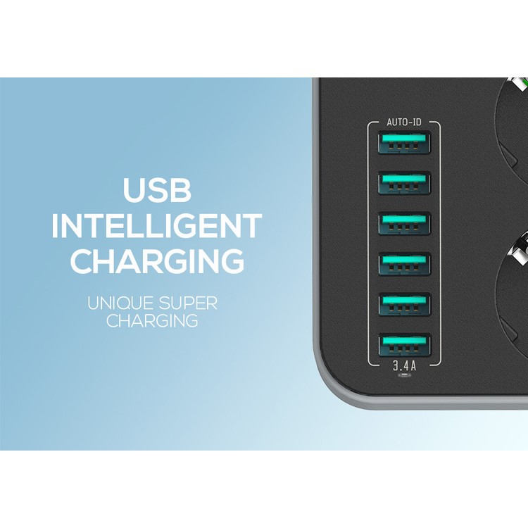 LDNIO 3 розетки ЕС + 6 портов USB зарядки розетки 1.6 м удлинитель(се/денег) - ЕС Plug-6