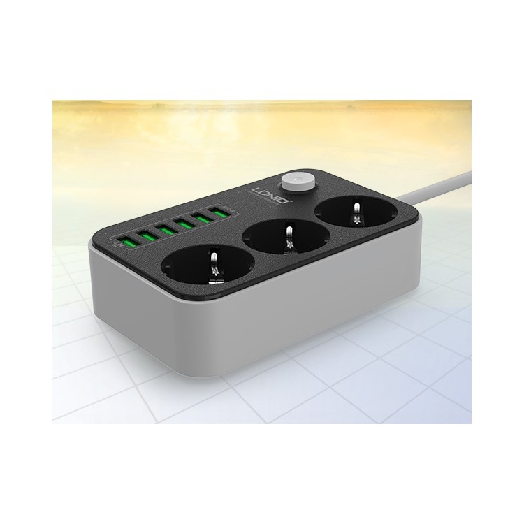 LDNIO 3 розетки ЕС + 6 портов USB зарядки розетки 1.6 м удлинитель(се/денег) - ЕС Plug-9