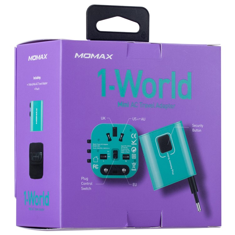MOMAX 1-World Mini AC Travel Wall Charger Adapter with EU/US/UK/AU Plugs - Blue-12