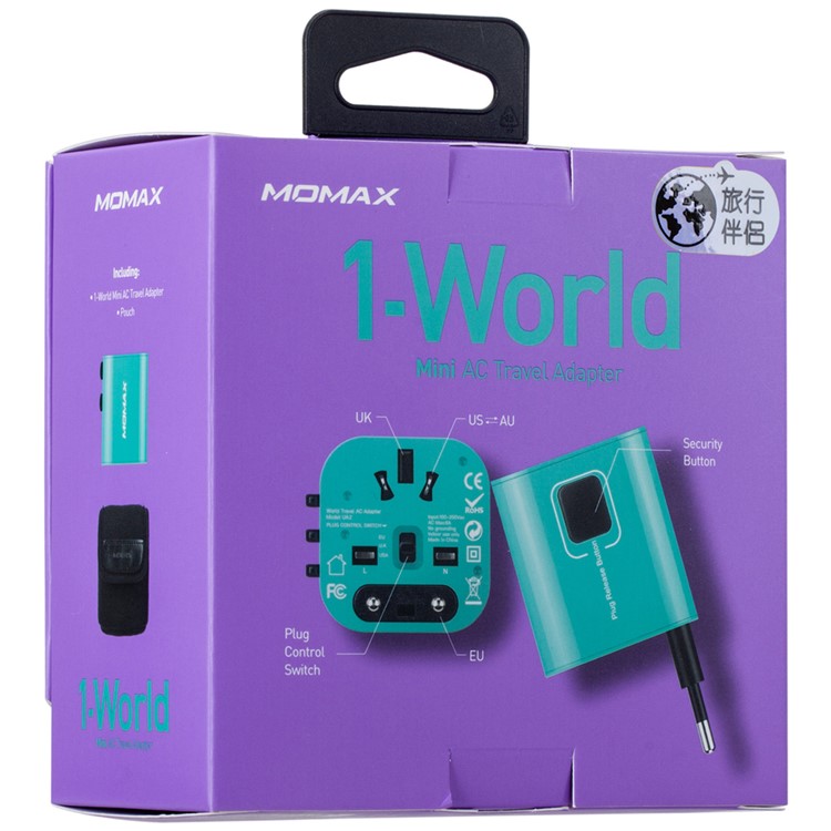 MOMAX 1-World Mini AC Travel Wall Charger Adapter with EU/US/UK/AU Plugs - Blue-13