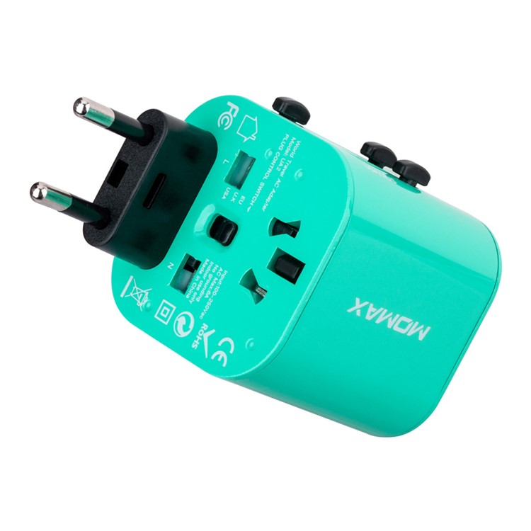 MOMAX 1-World Mini AC Travel Wall Charger Adapter with EU/US/UK/AU Plugs - Blue-3