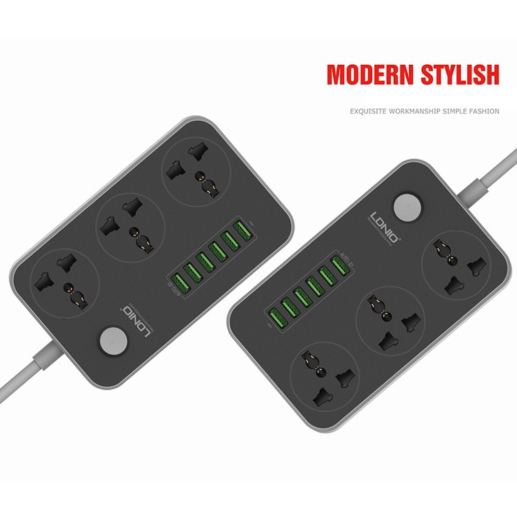 LDNIO SC3604 Power Strip with 3 AC Sockets + 6 USB Ports - Black / EU Plug-4