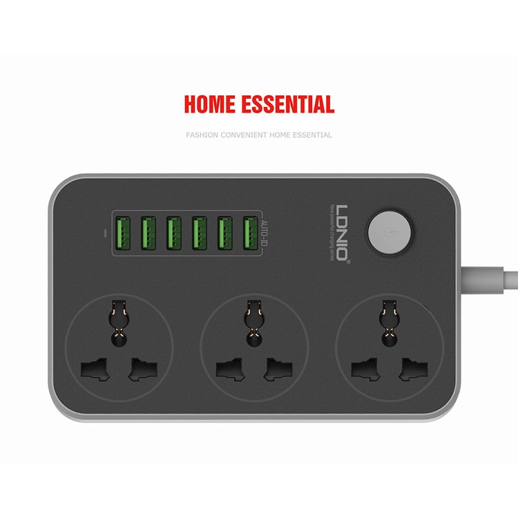 LDNIO SC3604 Power Strip with 3 AC Sockets + 6 USB Ports - Black / EU Plug-5